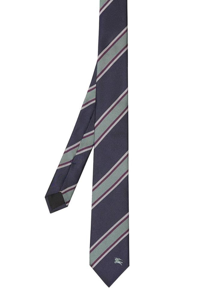 Burberry Slim Cut Striped Silk Jacquard Tie - Blue