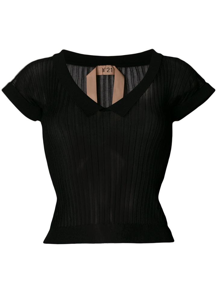 No21 Deep-v Rib Knit Top - Black