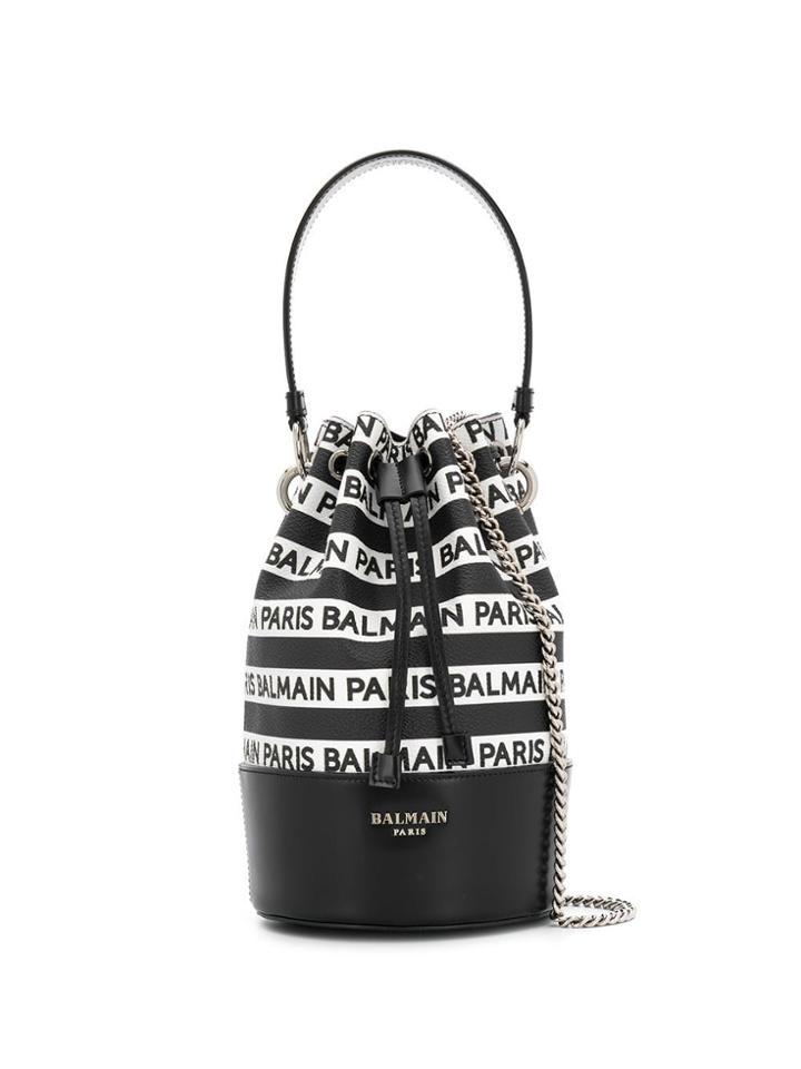 Balmain Logo Stripe Bucket Bag - Black