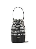 Balmain Logo Stripe Bucket Bag - Black