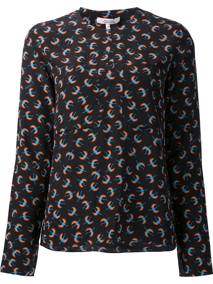 Dorothee Schumacher Bird Print Blouse, Women's, Size: 3, Blue, Silk
