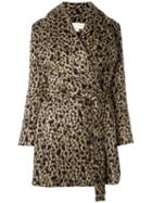 Michael Michael Kors Belted Leopard Print Coat, Women's, Size: Large, Brown, Acrylic/polyester/nylon/spandex/elastane