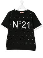 No21 Kids Teen Crystal Embellished Logo Short Sleeve Sweatshirt -