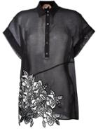 No21 Embroidered Detail Polo Shirt, Women's, Size: 38, Black, Silk/cotton/polyester