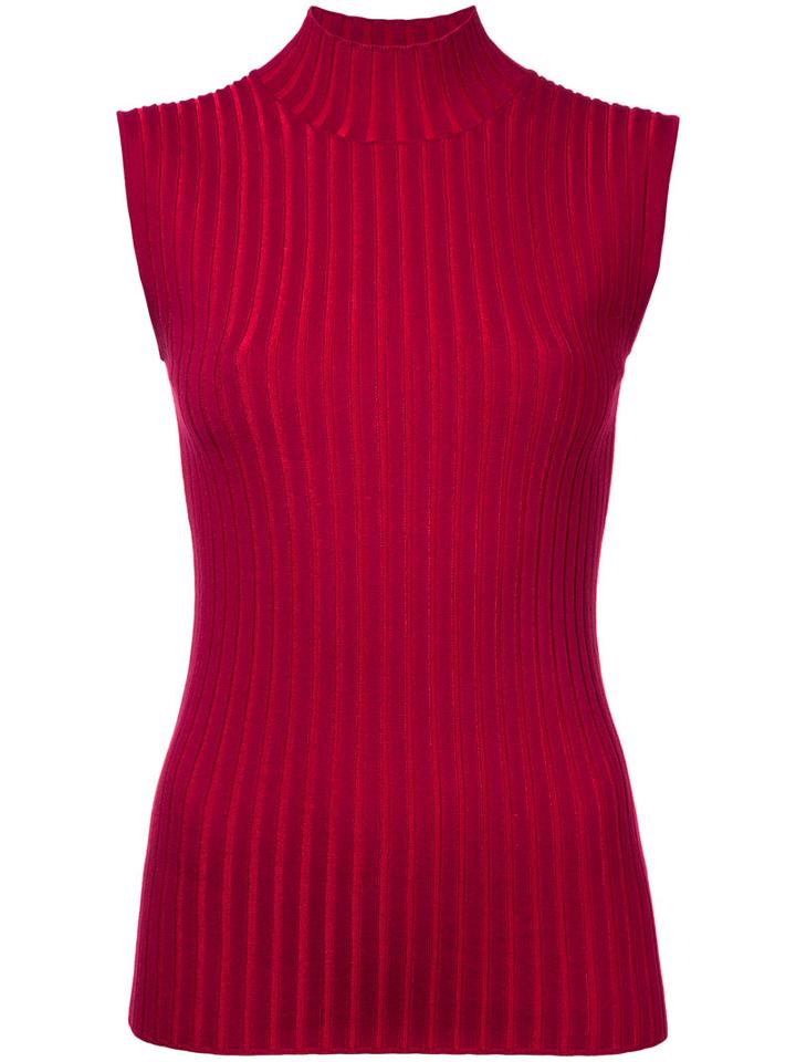 Le Ciel Bleu - Ribbed Turtle-neck Tank - Women - Polyester/rayon - 36, Red, Polyester/rayon
