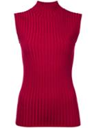 Le Ciel Bleu - Ribbed Turtle-neck Tank - Women - Polyester/rayon - 36, Red, Polyester/rayon