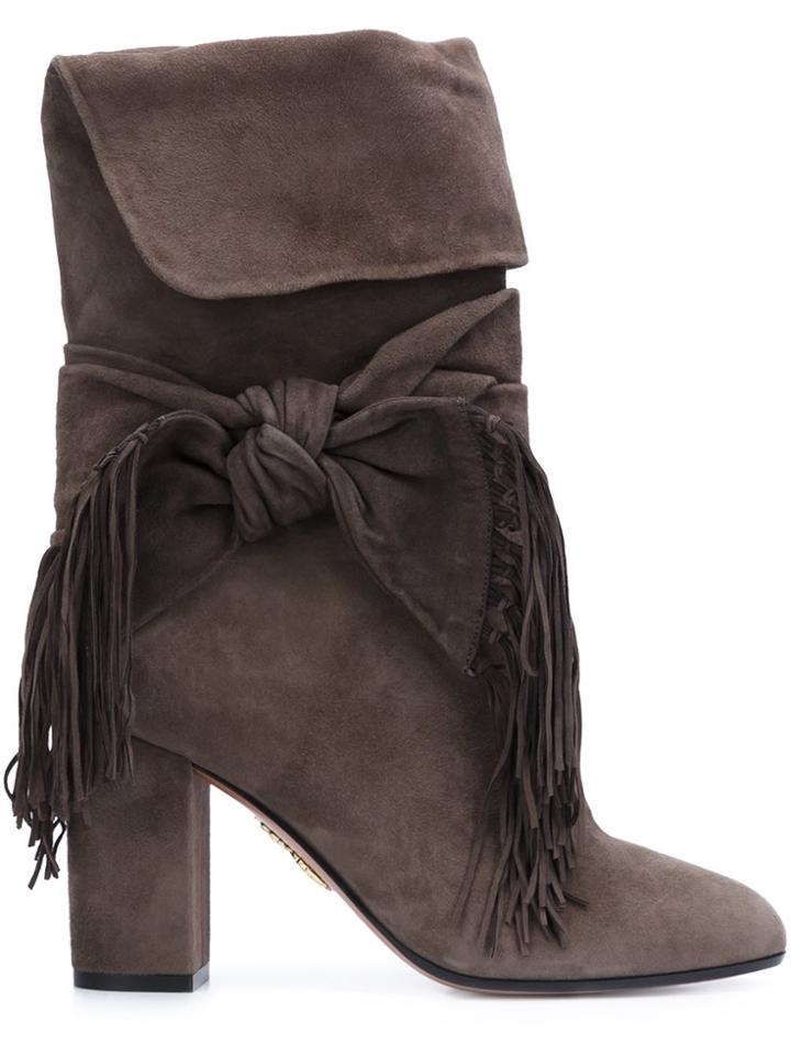 Aquazzura 'fringe Tie' Boots - Grey
