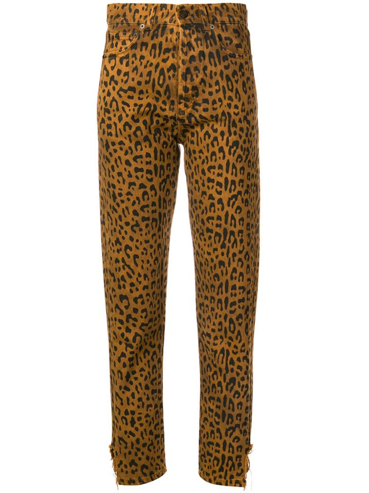 Saint Laurent Leopard Print Jeans - Brown