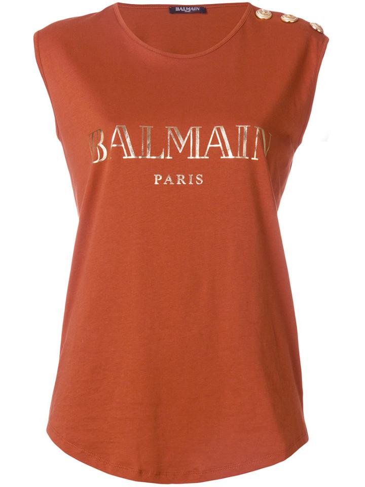 Balmain - Logo Printed Top - Women - Cotton - 42, Yellow/orange, Cotton