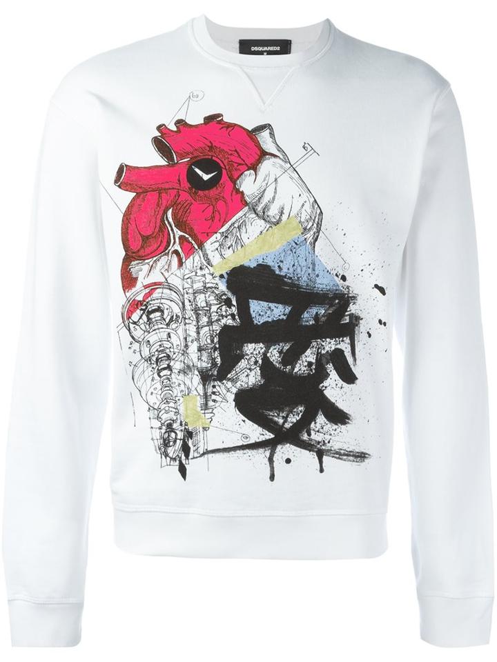 Dsquared2 Heart Sketch T-shirt, Men's, Size: Xl, White, Cotton