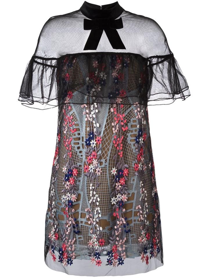 Self-portrait Floral Print Lace Overlay Dress