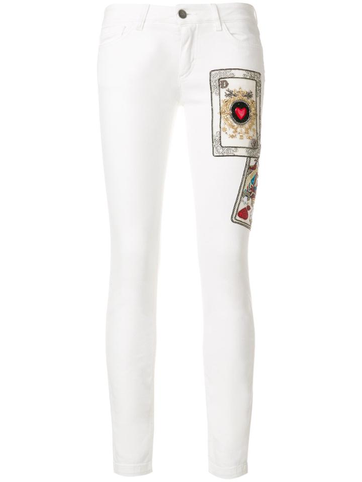 Dolce & Gabbana Poker Cards Embellished Jeans - White