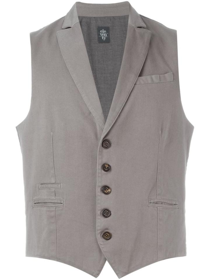 Eleventy Buttoned Waistcoat, Men's, Size: Large, Grey, Cotton/spandex/elastane
