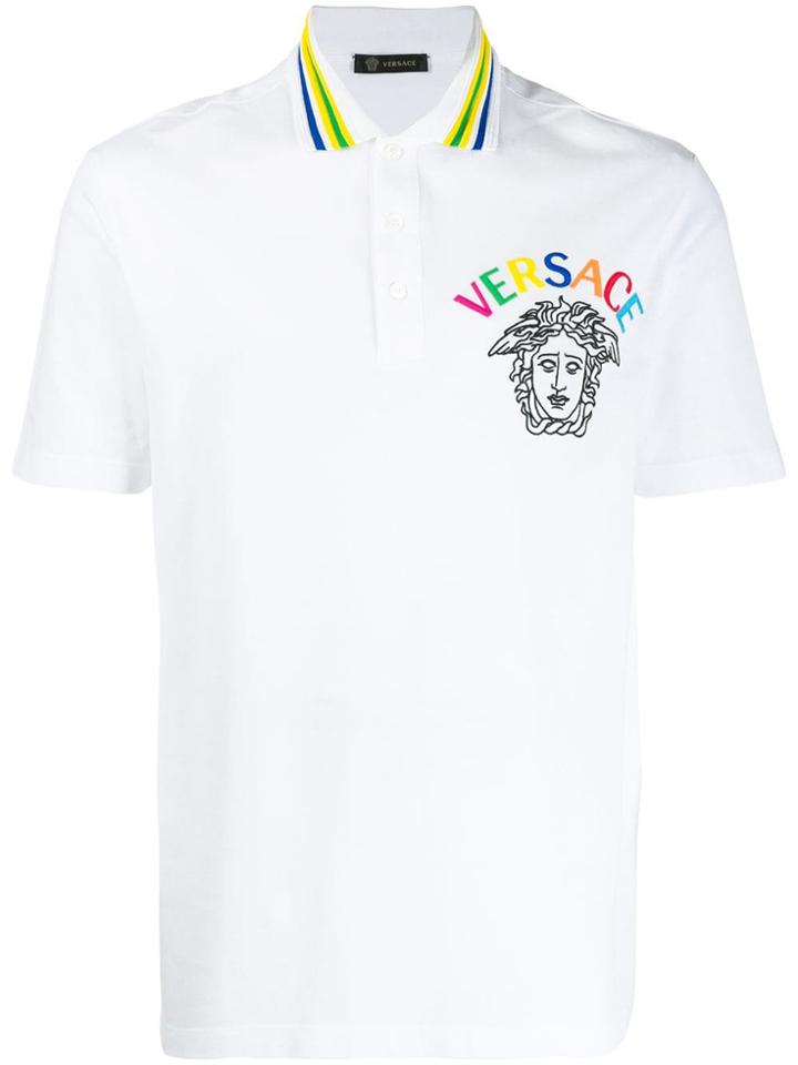 Versace Embroidered Medusa Polo Shirt - White
