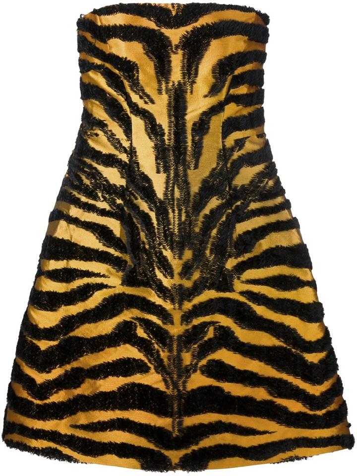 Alberta Ferretti Tiger Pattern Strapless Dress