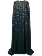 Oscar De La Renta Star Embellished Cape Dress - Blue