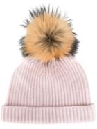 N.peal Cashmere Ribbed Beanie, Women's, Pink/purple, Cashmere/racoon Fur