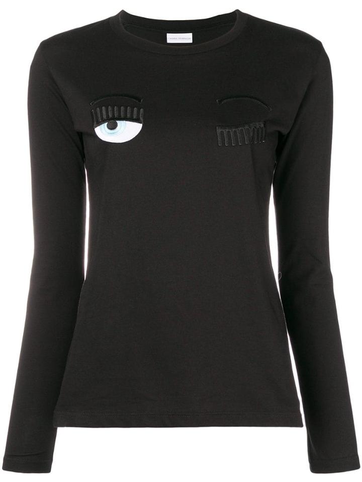 Chiara Ferragni Long Sleeve Eye Embroidered Top - Black