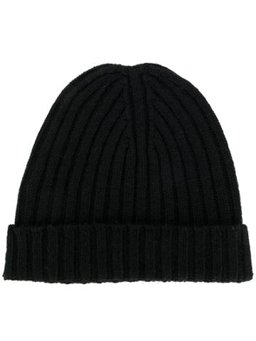 Bear Hug Ribbed Cashmere Beanie - Black