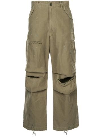 Red Card Ripped Cargo Trousers - Green