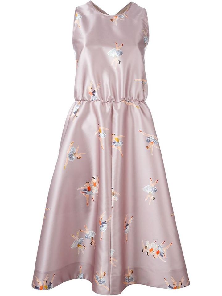 Rochas Open Back Ballerina Print Dress, Women's, Size: 42, Nude/neutrals, Silk/polyester