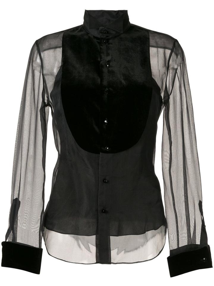 Ralph Lauren Collection Contrast Bib Sheer Shirt - Black