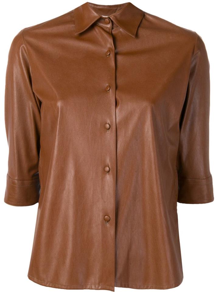 Blanca Leather-effect Slim-fit Shirt - Brown