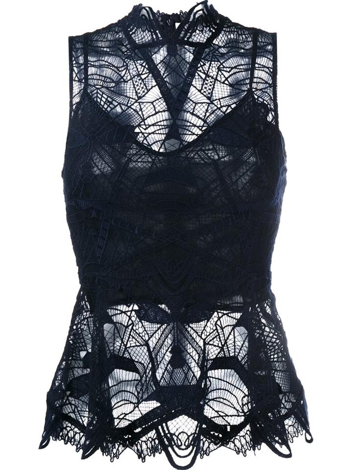 Jonathan Simkhai Lace Peplum Top, Women's, Size: 10, Blue, Silk/nylon/polyester/spandex/elastane