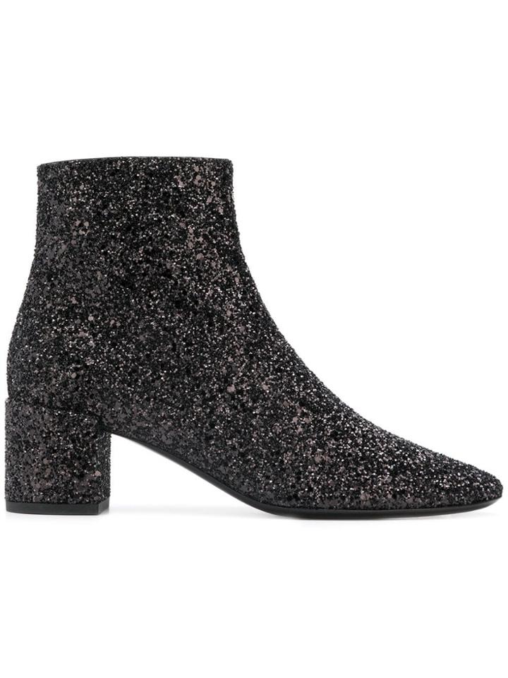 Saint Laurent Lou Sequin Boots - Black