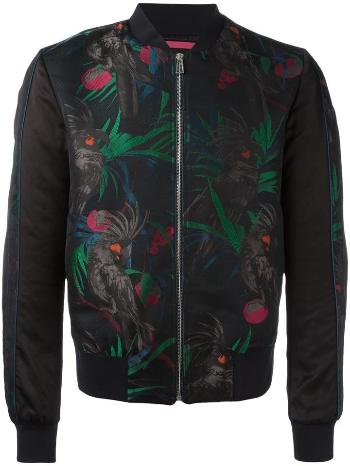 Paul Smith Jeans Parrot Jacquard Bomber Jacket, Men's, Size: Small, Black, Cotton/nylon
