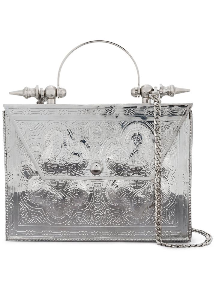 Okhtein - Palmette Beaten Floral Pattern Clutch - Women - Silver/brass - One Size, Women's, Grey, Silver/brass