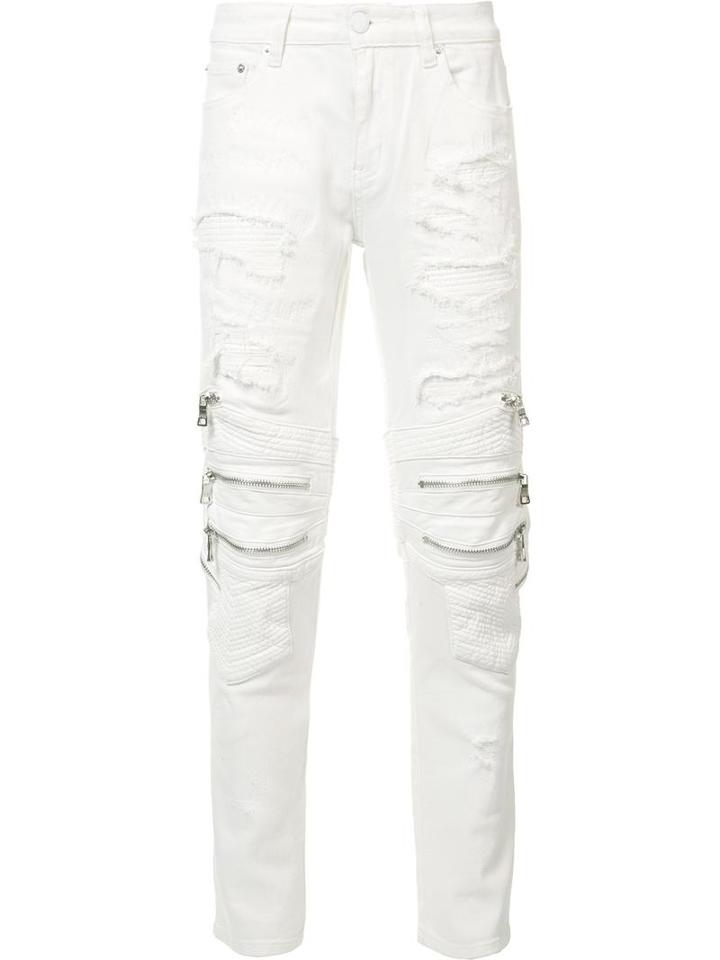 Zipped Ripped Skinny Jeans, Men's, Size: 38, White, Cotton/polyester, God's Masterful Children