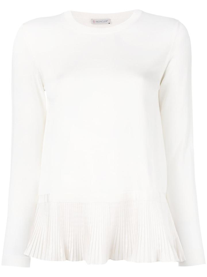 Moncler Pleated Hem Top, Women's, Size: Small, Nude/neutrals, Cotton/polyester/viscose