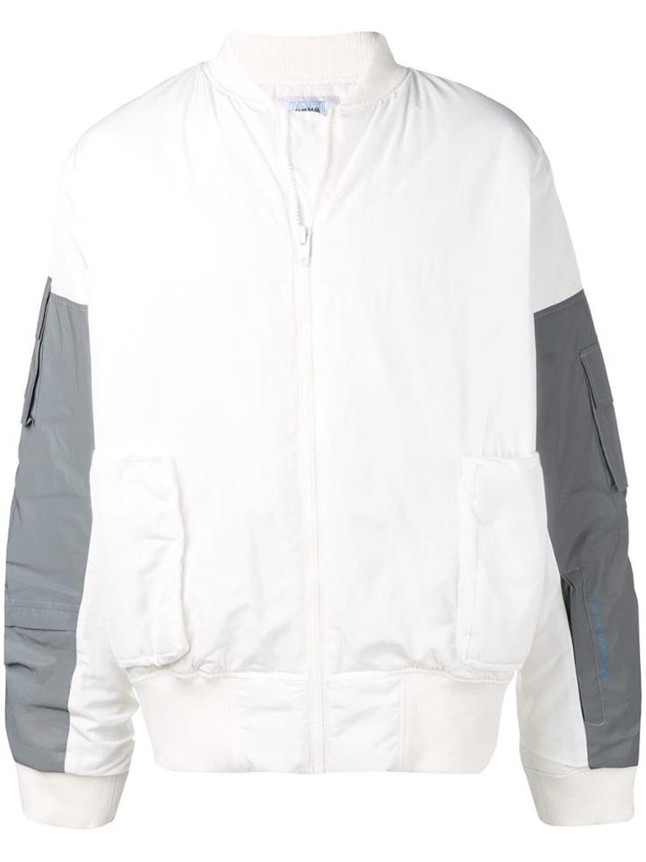 C2h4 Contrast Sleeve Bomber Jacket - White