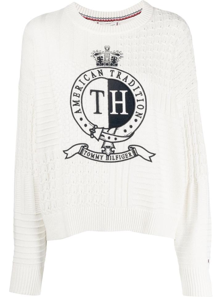 Tommy Hilfiger Embroidered Crest Sweater - White