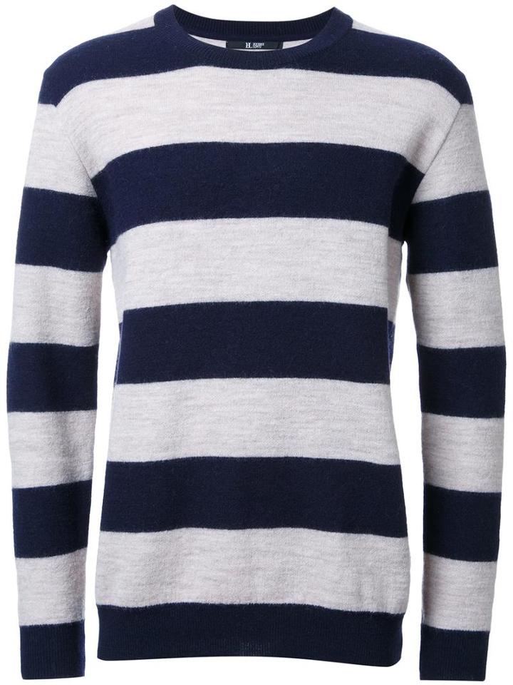 Hl Heddie Lovu Striped Jumper, Men's, Size: Large, Blue, Wool