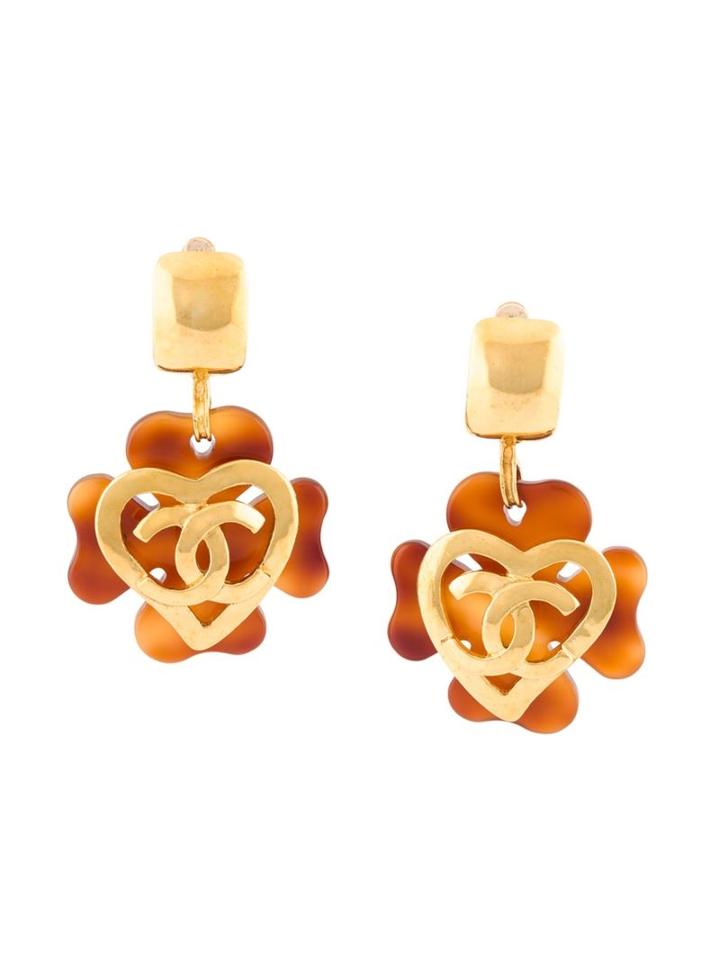 Chanel Vintage Cc Logo Heart Clover Clip-on Earrings