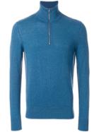 Burberry Zip-neck Cashmere Cotton Sweater - Blue