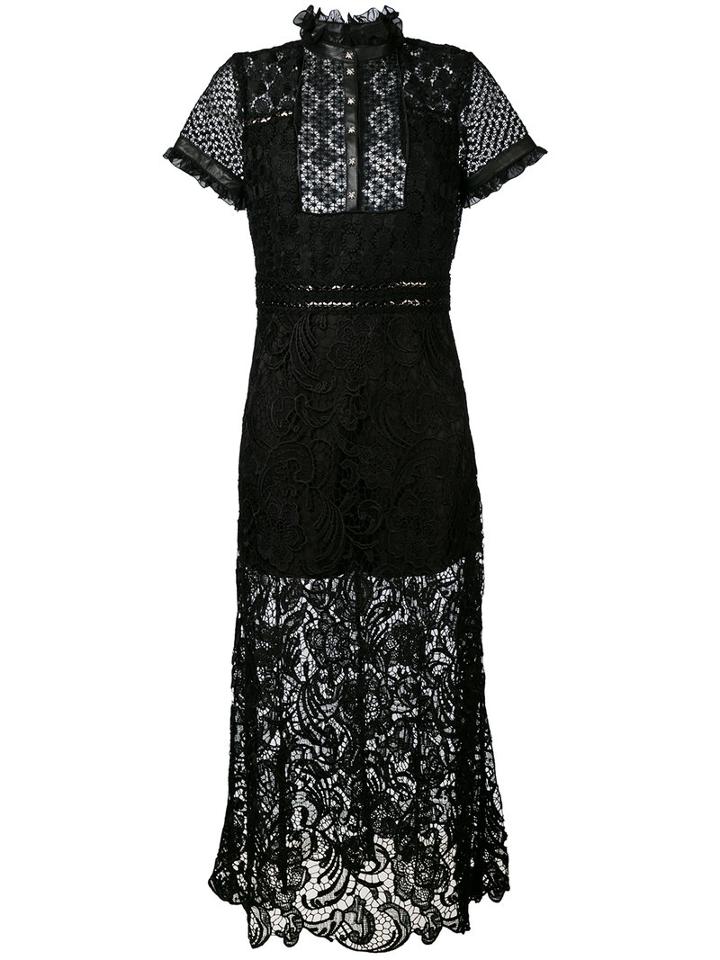 John Richmond - Leather Trim Lace Dress - Women - Leather/polyester - S, Black, Leather/polyester