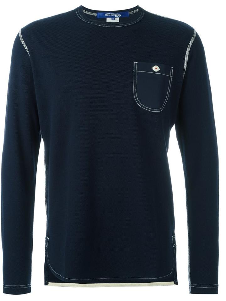 Junya Watanabe Comme Des Garçons Man Chest Pocket Longsleeved T-shirt, Men's, Size: Large, Blue, Cotton/cashmere