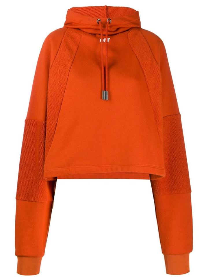 Off-white Logo Print Boxy Fit Hoodie - Orange