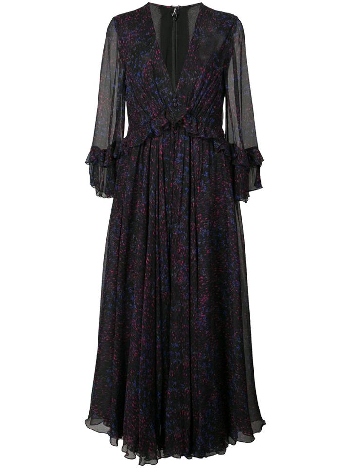 Carolina Herrera Deep V-neck Printed Dress - Black