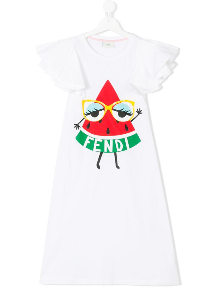 Fendi Kids Teen Logo Print Dress - White