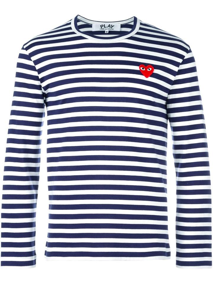 Comme Des Garçons Play Striped Crew Neck Sweatshirt, Men's, Size: Large, White, Cotton