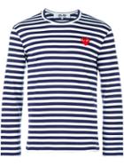 Comme Des Garçons Play Striped Crew Neck Sweatshirt, Men's, Size: Large, White, Cotton