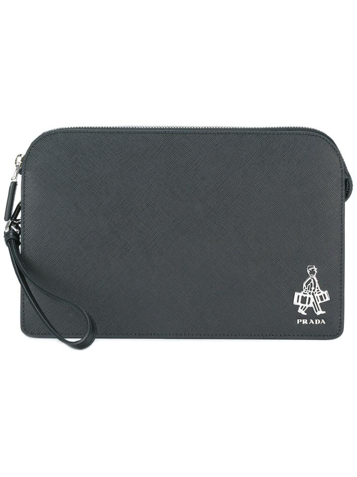 Prada - Zip Around Clutch - Men - Calf Leather - One Size, Black, Calf Leather