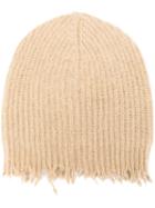 Msgm Frayed Ribbed Beanie, Men's, Nude/neutrals, Polyamide/wool