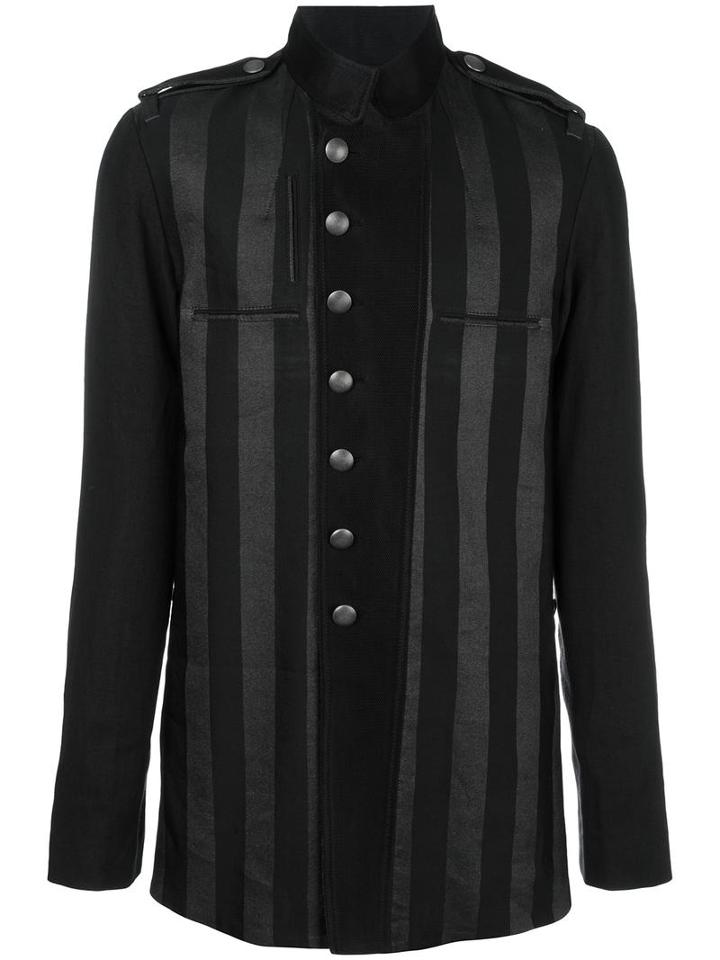 Ann Demeulemeester - Striped Mid Coat - Men - Cotton/linen/flax/polyester/viscose - M, Black, Cotton/linen/flax/polyester/viscose