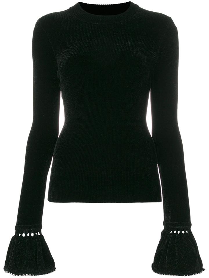 Alexander Wang Fine Knit Sweater With Ball Stud Lined Cuffs - Black