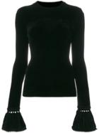 Alexander Wang Fine Knit Sweater With Ball Stud Lined Cuffs - Black